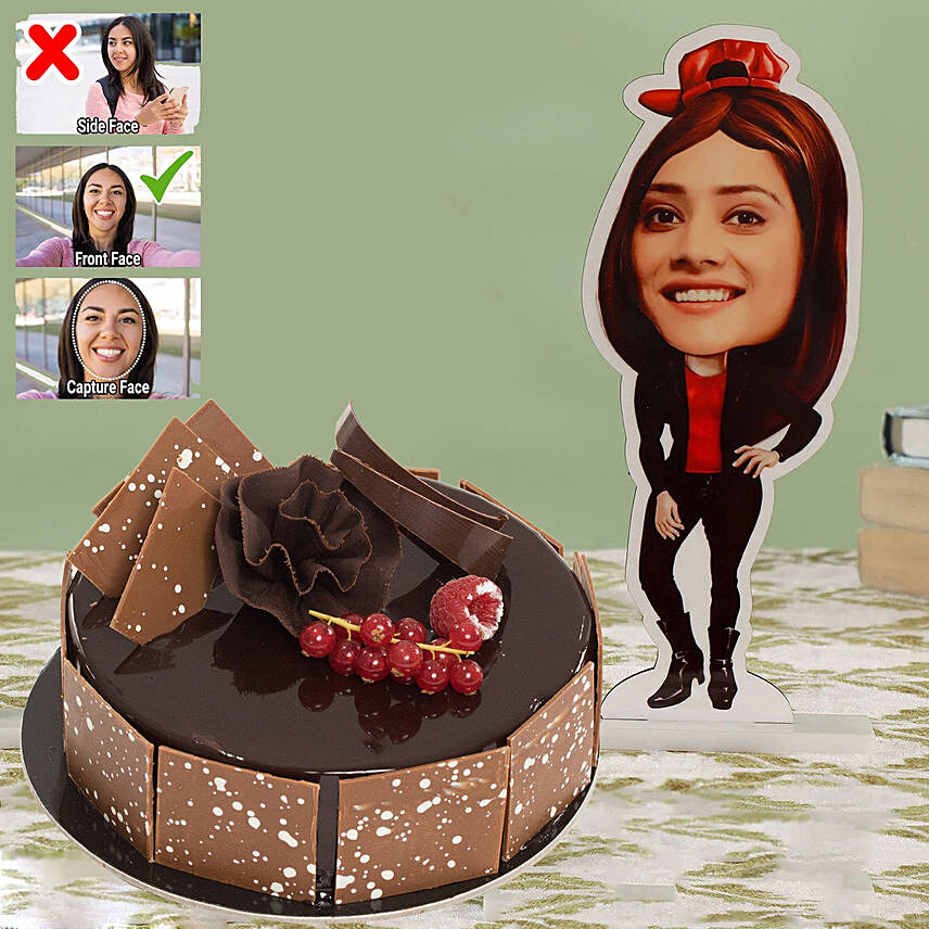 Personalised Woman Caricature with Fudge Cake