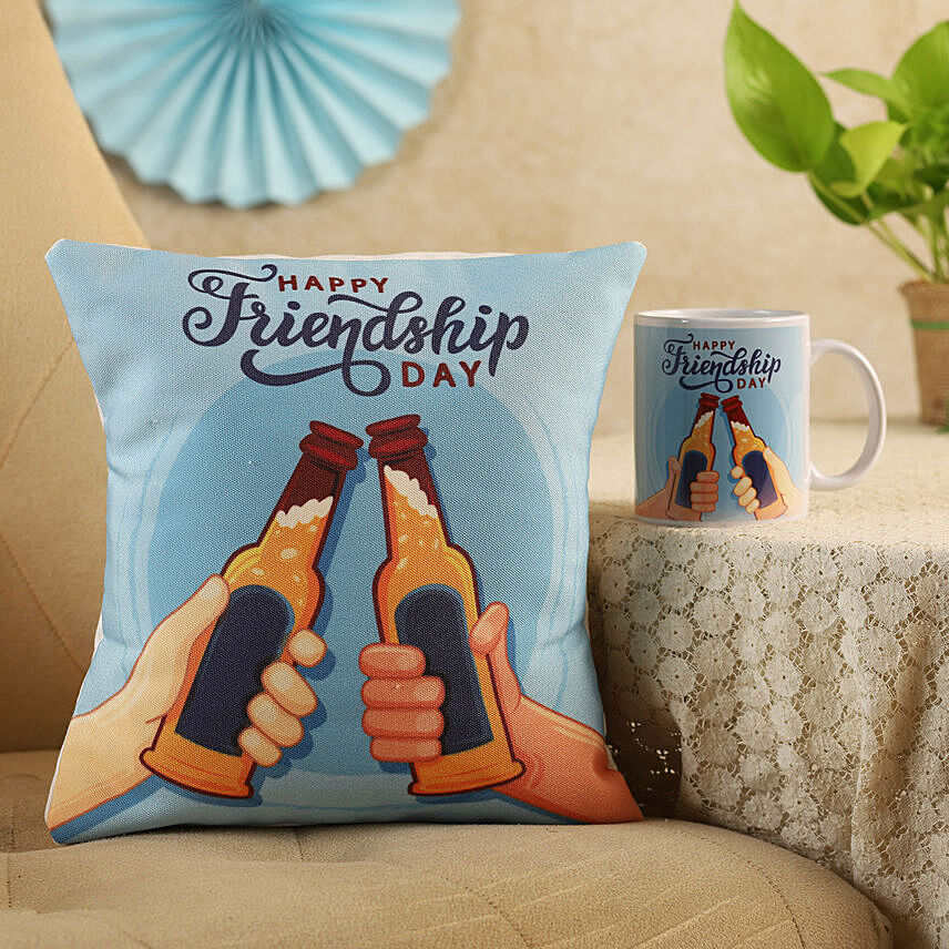 Cheers Friendship Day Cushion & Mug