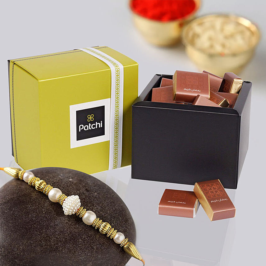 Golden Pearl Rakhi and Patchi Chocolates