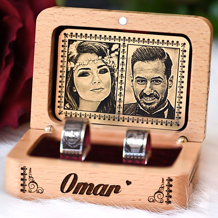 Personalised Engraved Photo Box With Rings