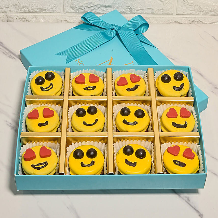 Assorted Box Of Emoji Inspired Yellow Chocolate Dipped Oreos