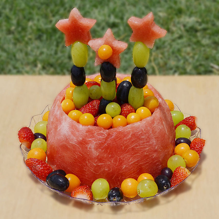 Starry Watermelon Base Cake With Mixed Fruits