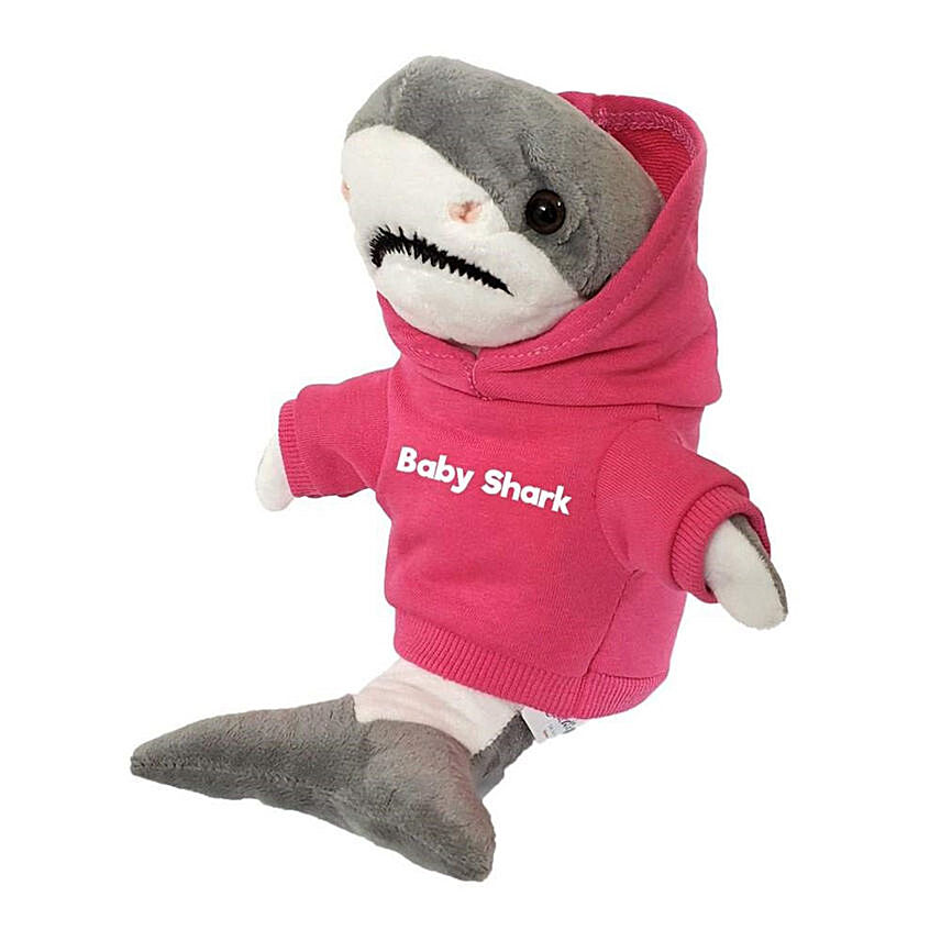 Cuddly Toy Shark With Pink Baby Shark Hoodie