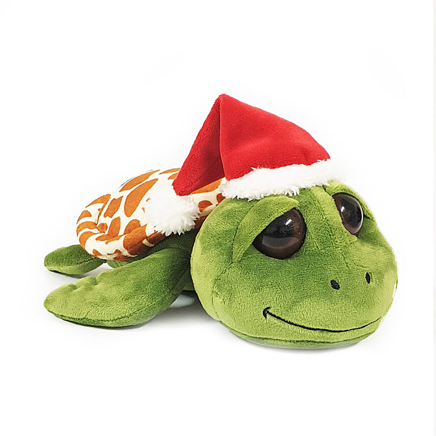Cute Green Turtle With Santa Hat