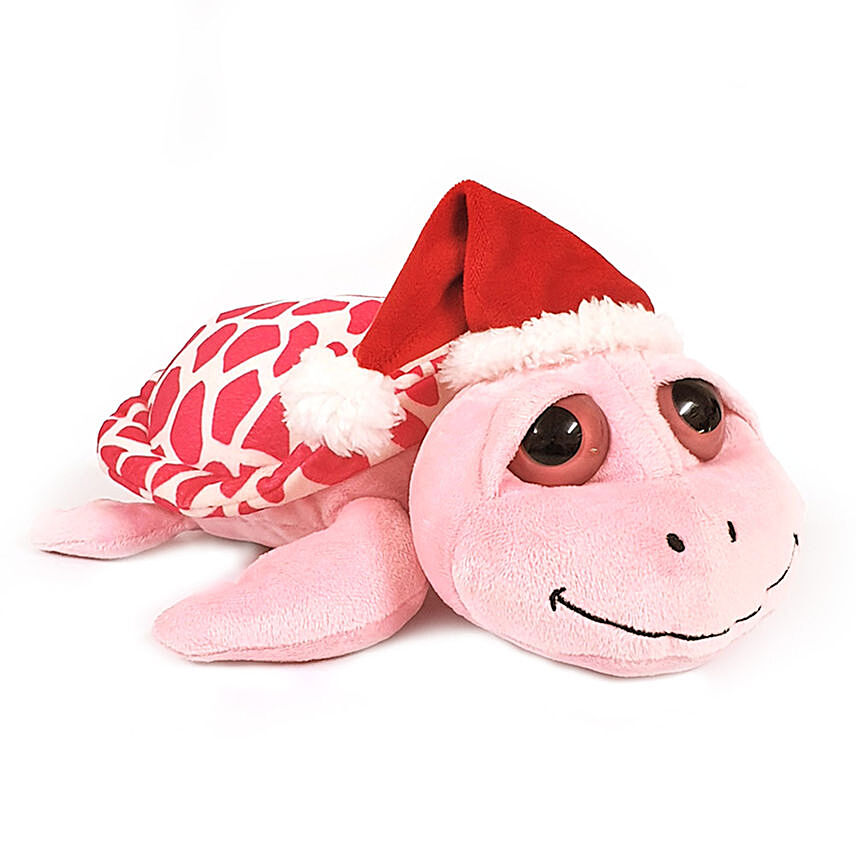 Cute Pink Turtle With Santa Hat