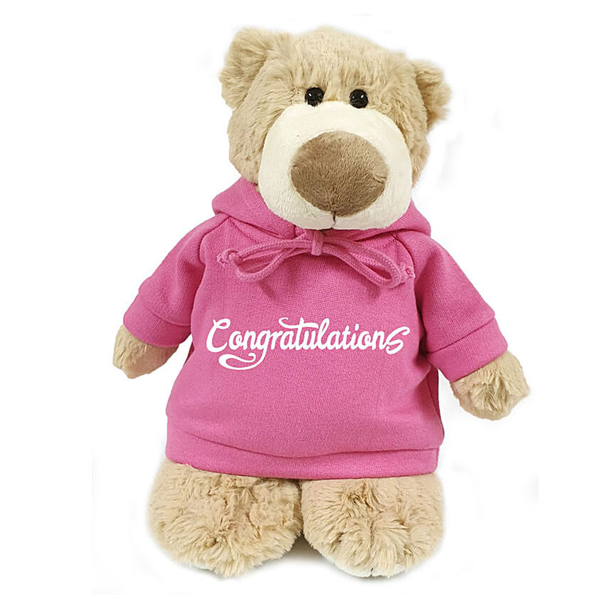 Soft Mascot Bear With Pink Congratulations Hoodie