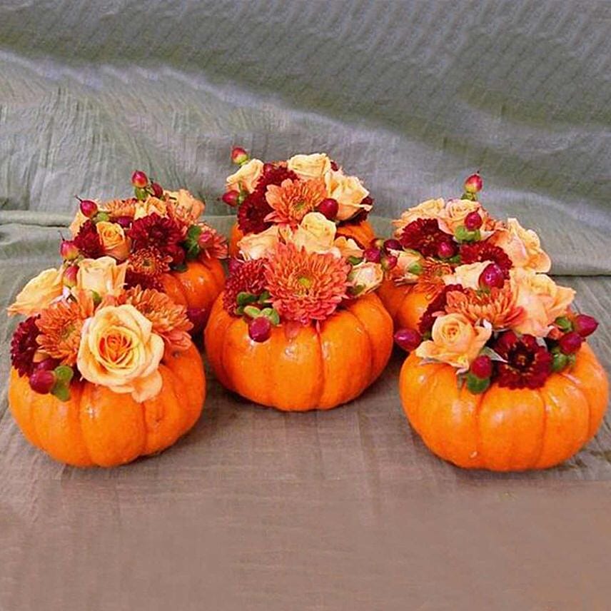 Small Pumpking Flower Arrangement Set of 6: Halloween Flowers