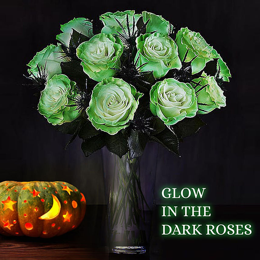 10 Glow In The Dark Roses With Vase