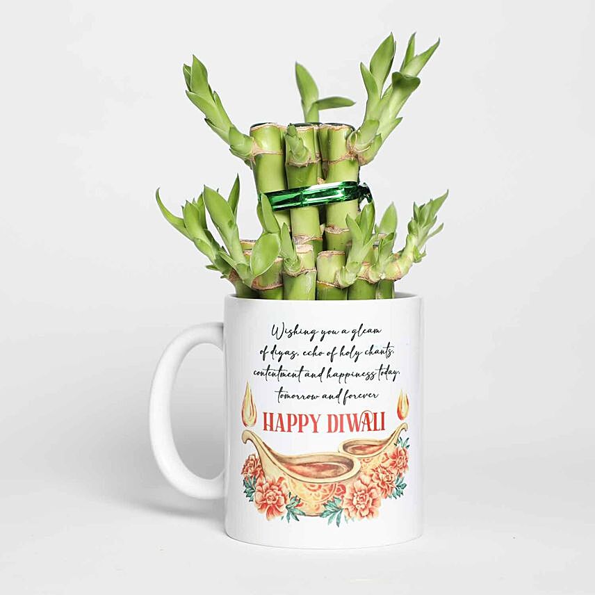 Lucky Bamboo In Printed Diwali Mug