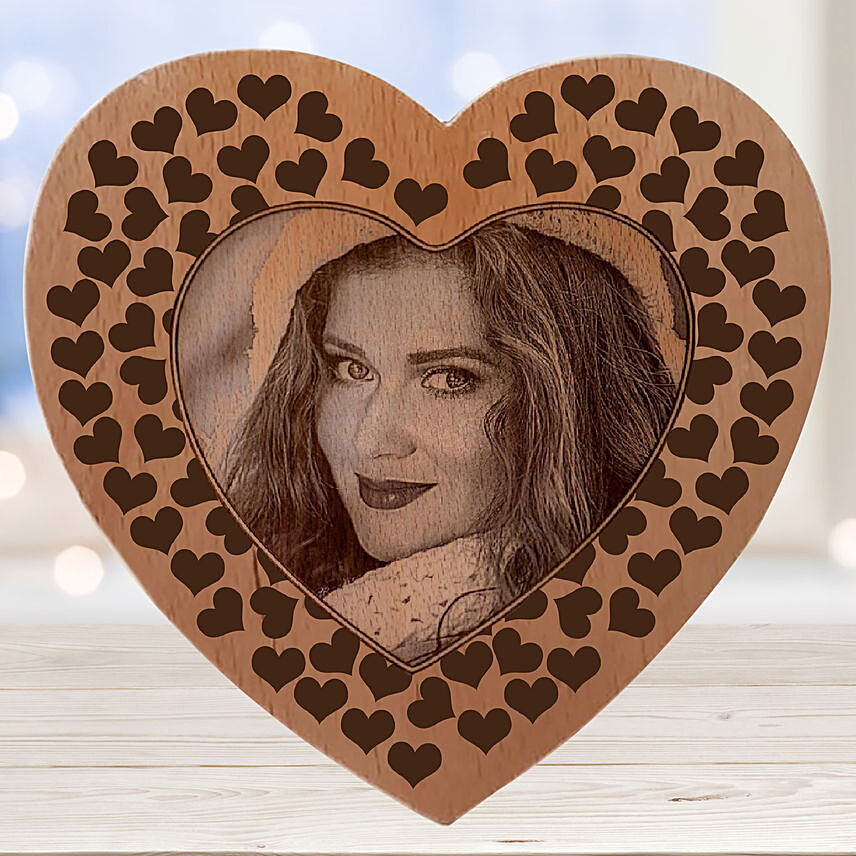 Heart Shape Wooden Plaque with Engraved Photo