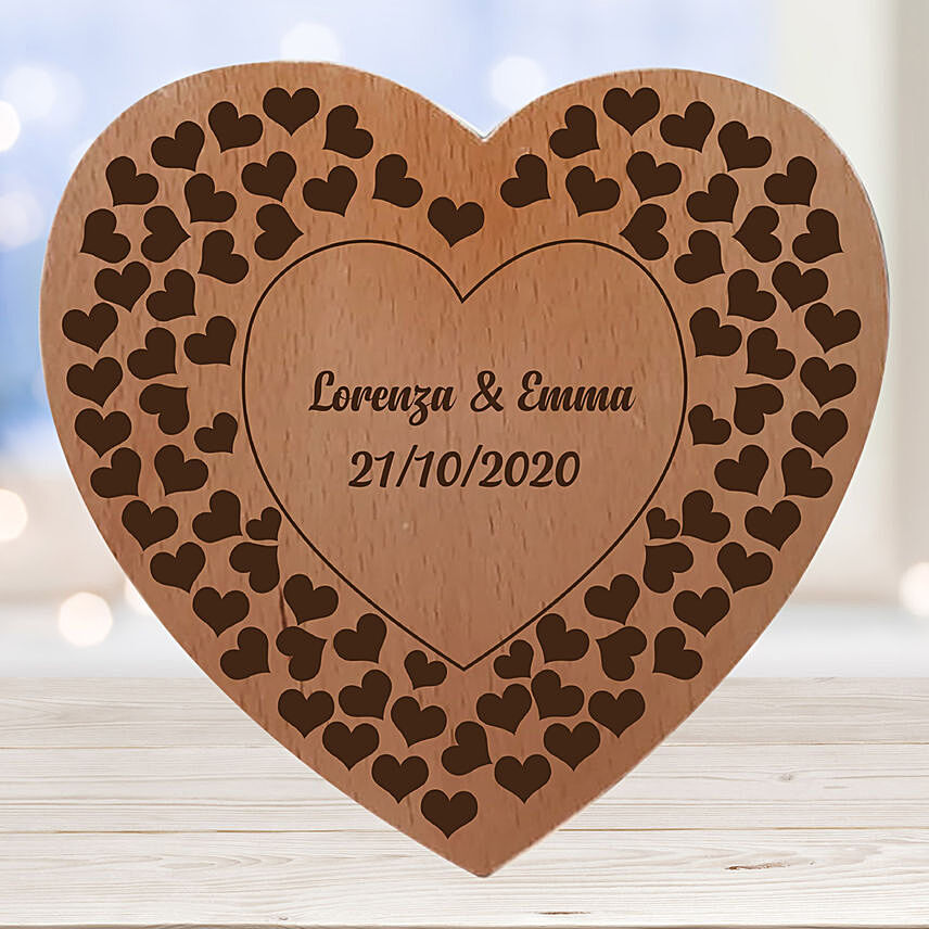 Heart Shape Wooden Plaque with Engraved Text