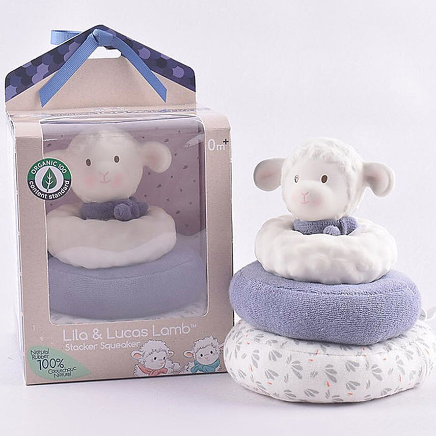 Organic CottonStacking Ring and squeaker Blue