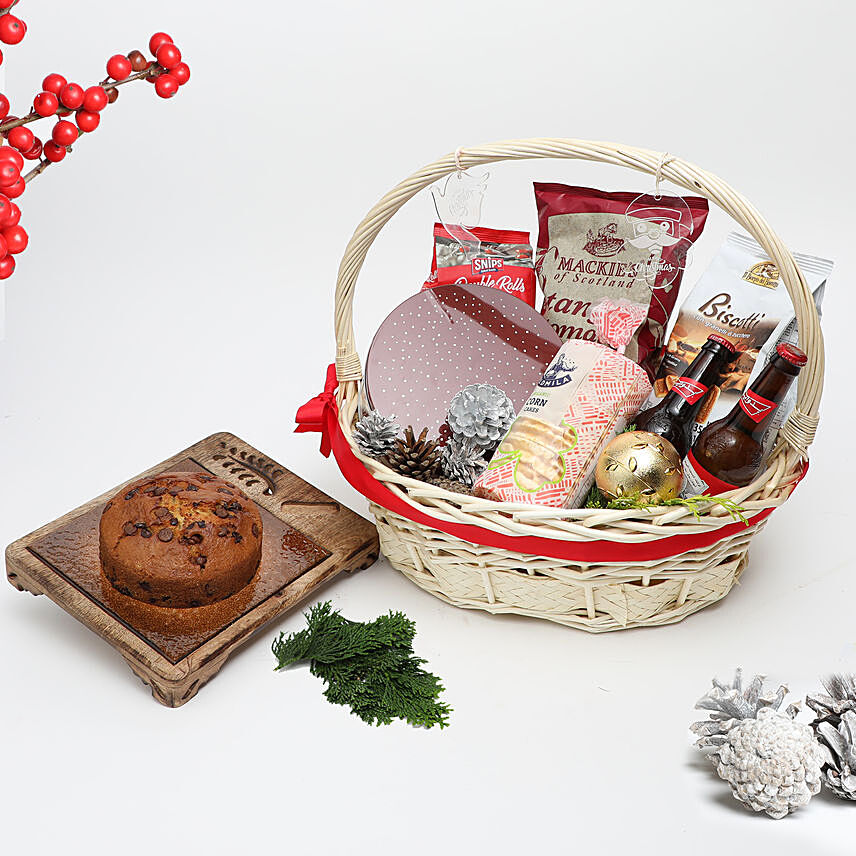 Happy Holidays Hampers With Choco Chips Cake