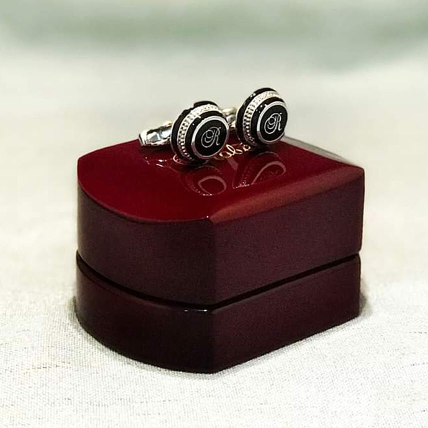 Personalised Cufflings In Red Wood Box