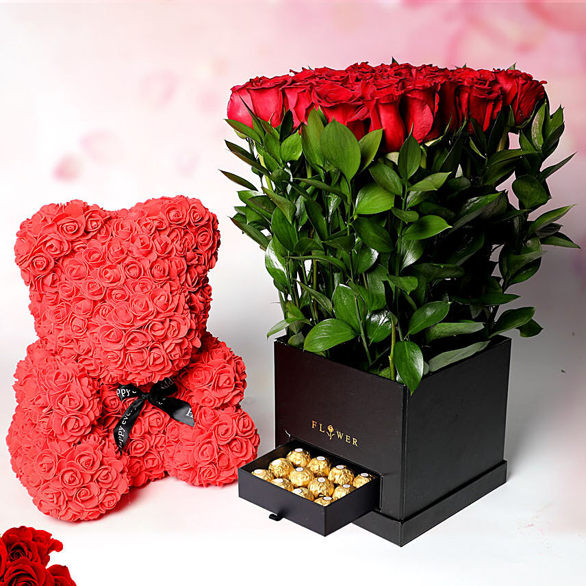 Teddy With Roses in a Box