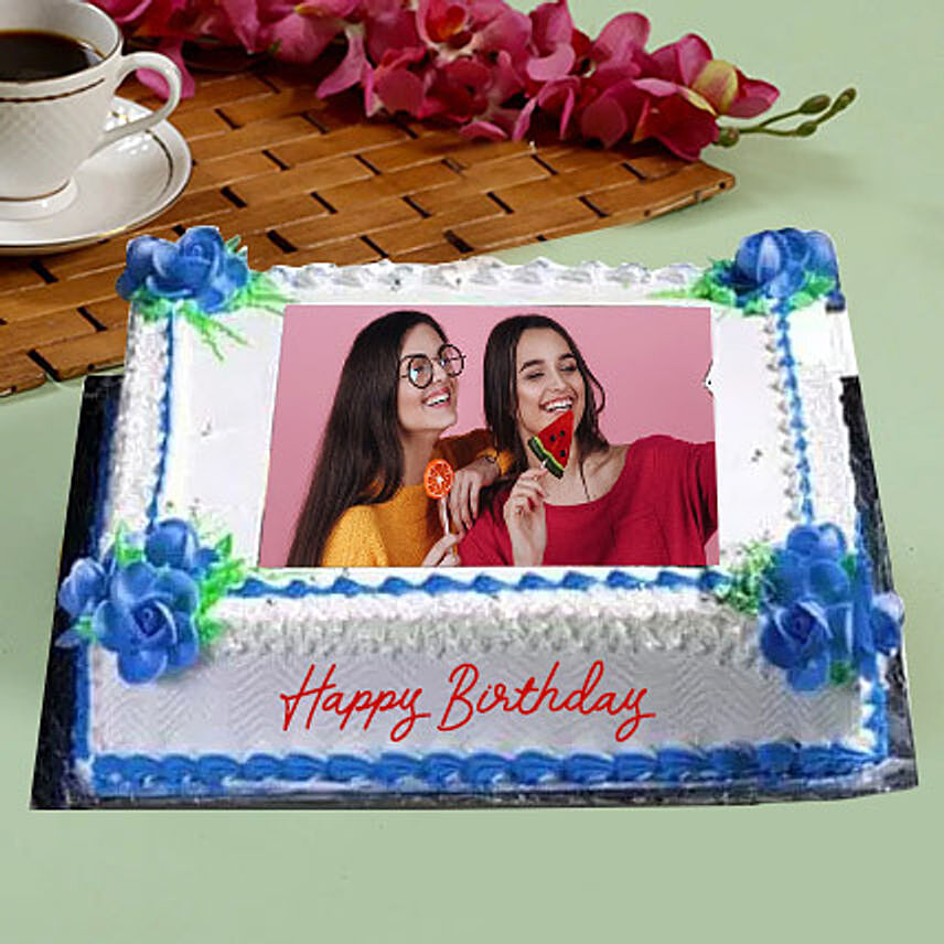 Birthday Floral Photo Cake- Vanilla 2 Kg Eggless