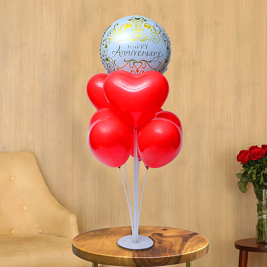 Happy Anniversary Red Heart Balloon Bouquet