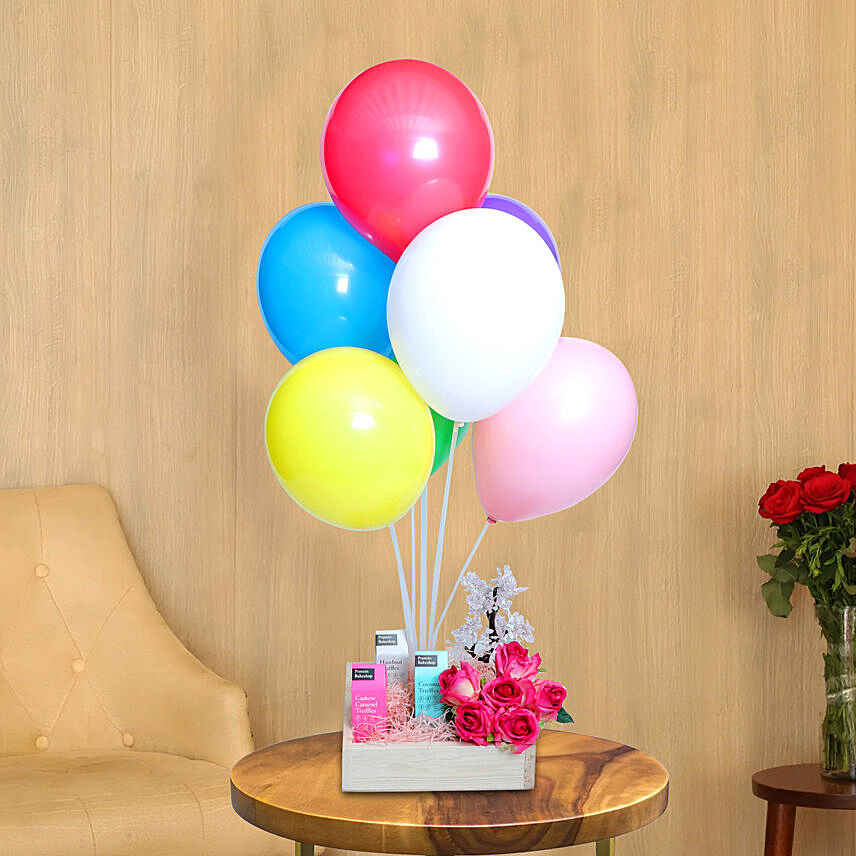 Multicoloured Balloon Bouquet And Assorted Truffles