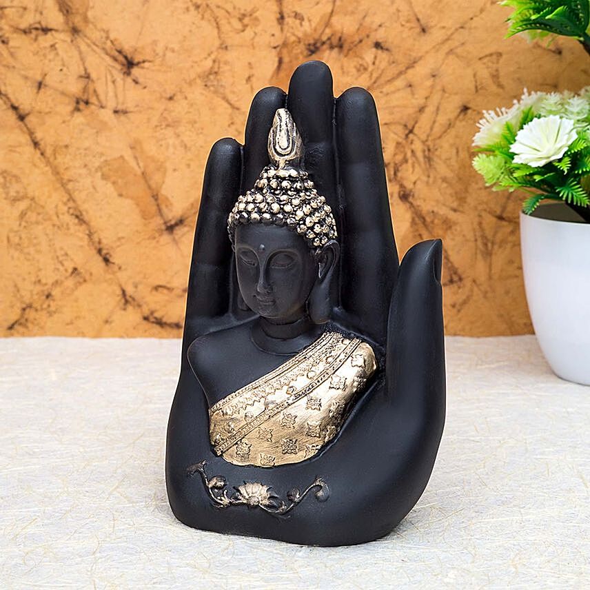 Black & Gold Handcrafted Palm Buddha Figurine