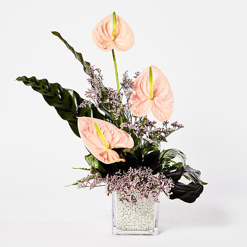 Peaceful Anthuriums Vase Arrangement