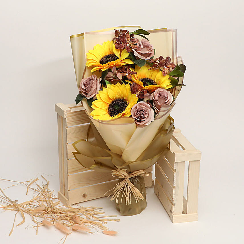 Delightful Artificial Mixed Flowers Bouquet