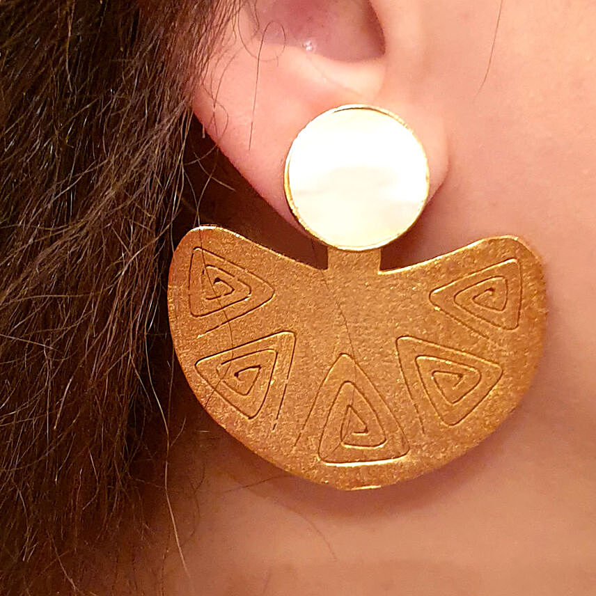 Handmade Earrings Gold Plated White 