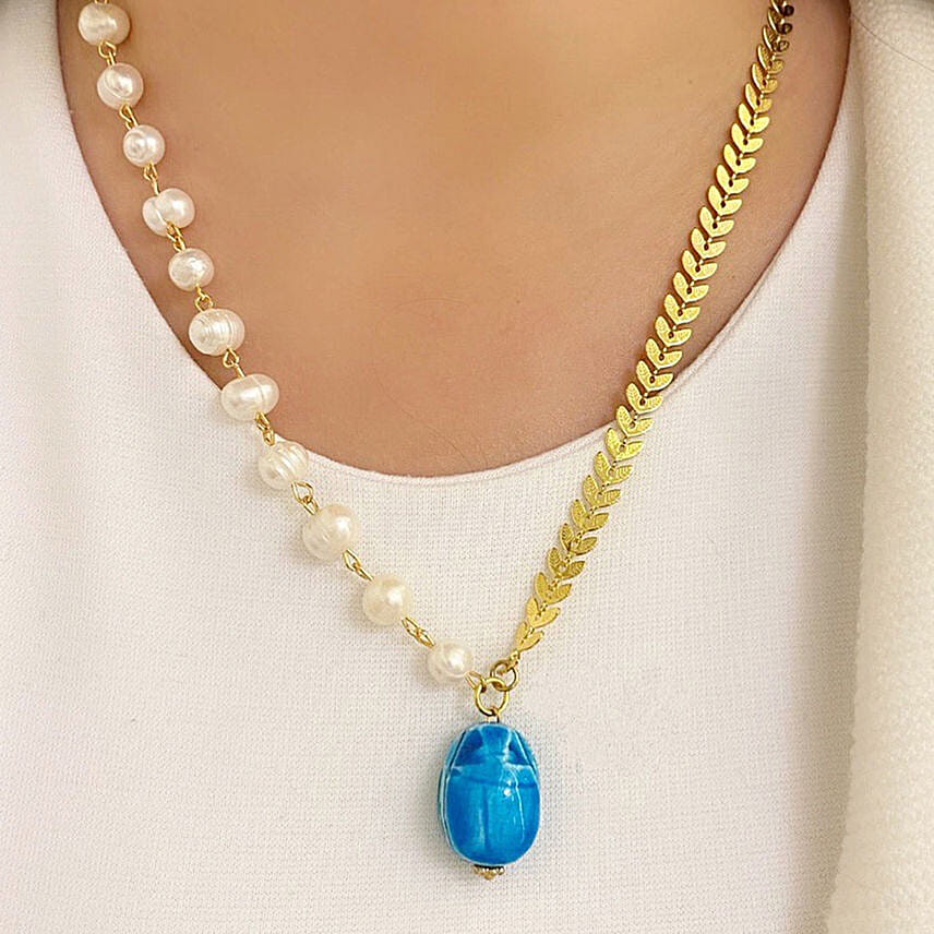 Scarab Pendant Necklace Blue