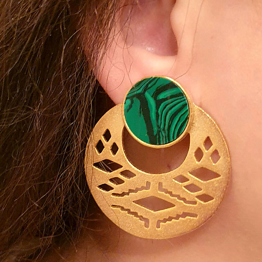 Handmade Earrings Gold Plated Green