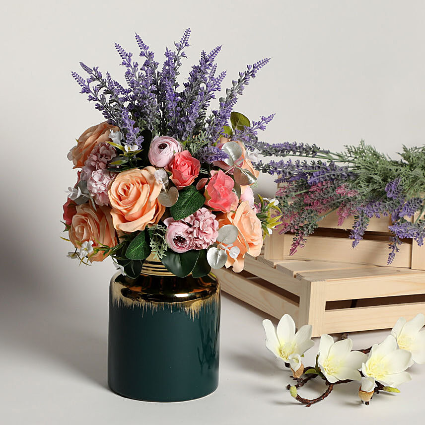 Delightful Artificial Mixed Flowers Vase
