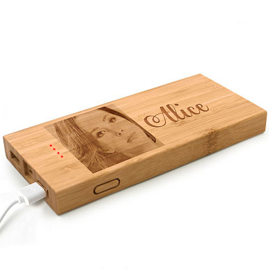 Engraved Text N Photo Bamboo Powerbank