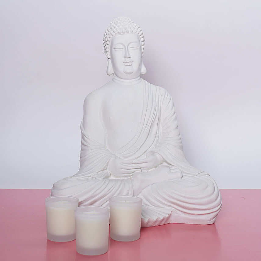 White Buddha Showpiece and 3 Aroma Candles
