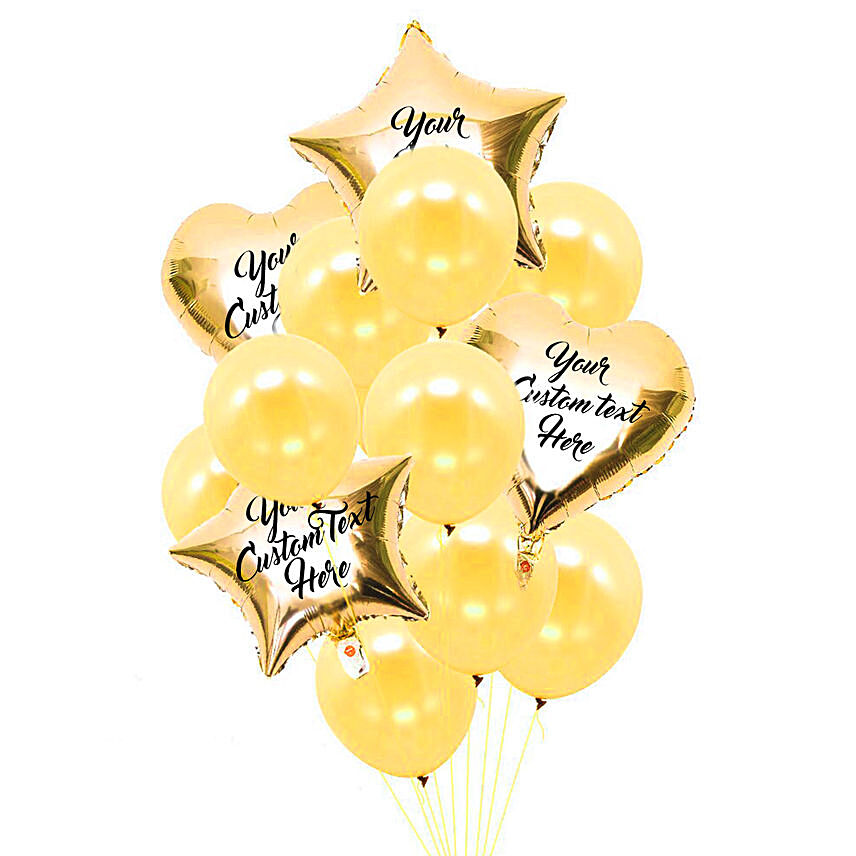 Heart n Star Shaped Customized Text Golden Balloons