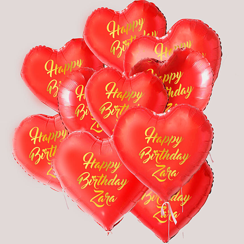 Heart Shaped Customized Text 10 Red Balloons