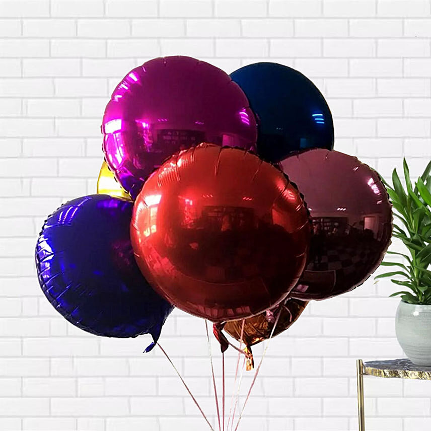 6 Mixed Colour Foil Balloons