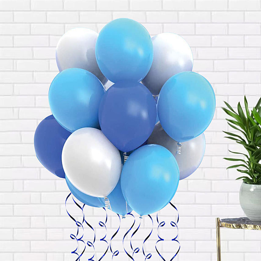 10 Blue & White Latex Balloons