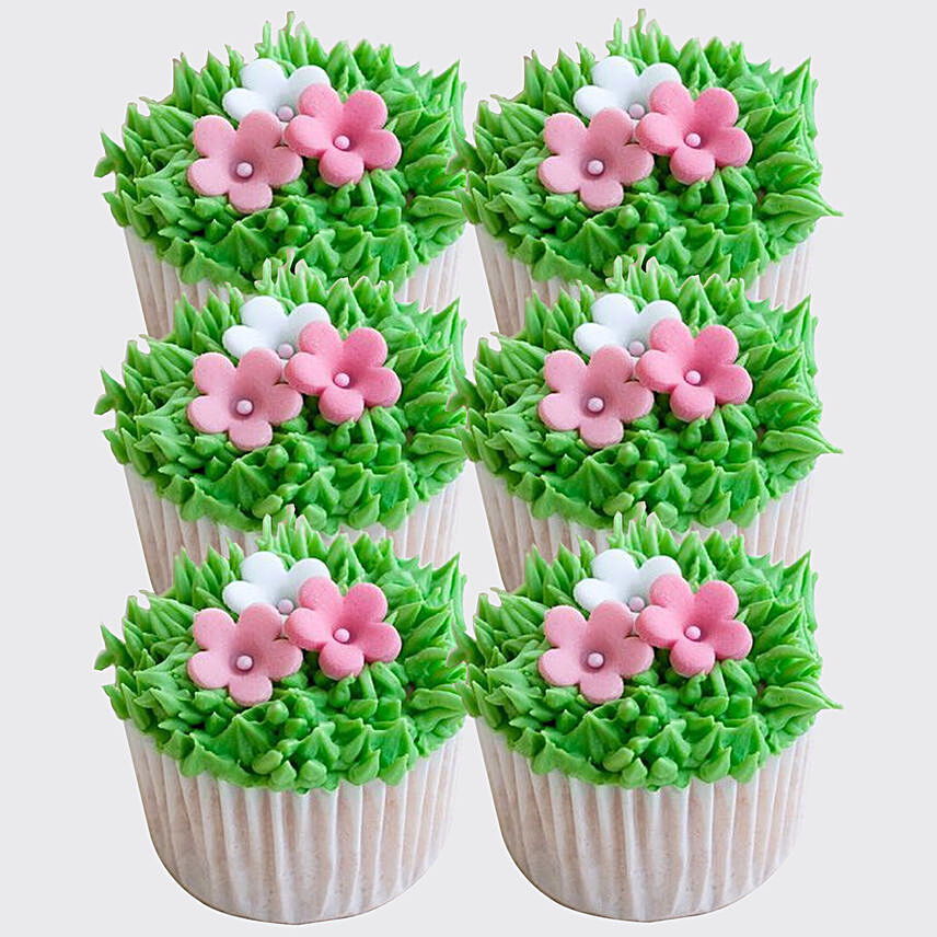 Colourful Flowers Designer Vanilla Cupcakes Set Of 6
