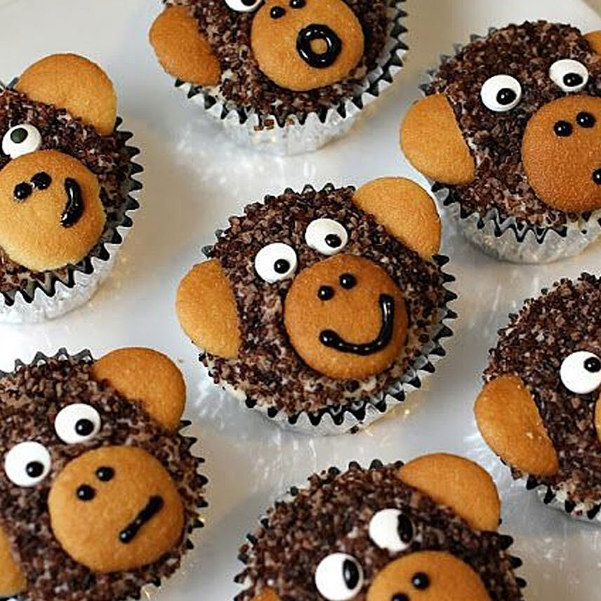 Cute Monkey Designer Chocolate Cupcakes Set Of 6