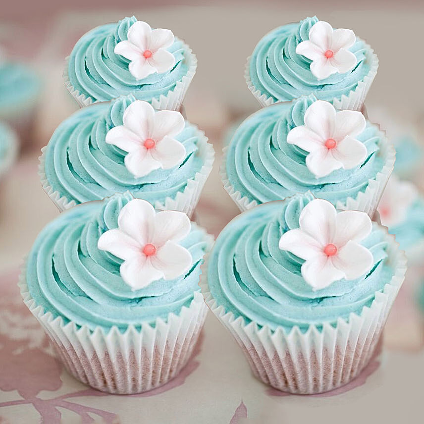 Flower On Top Designer Vanilla Cupcakes Set Of 6