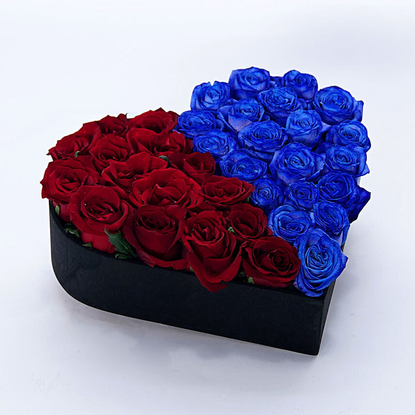 Heart Shaped Blue and Red Roses Arrangement