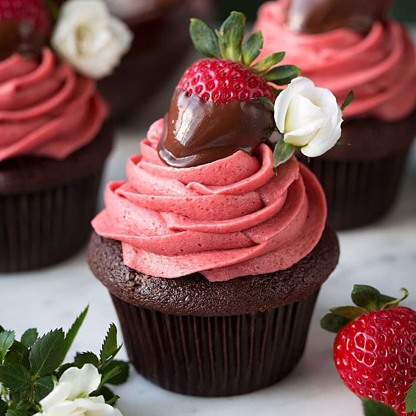 Strawberry On Top Designer Chocolate Cupcakes Set Of 6