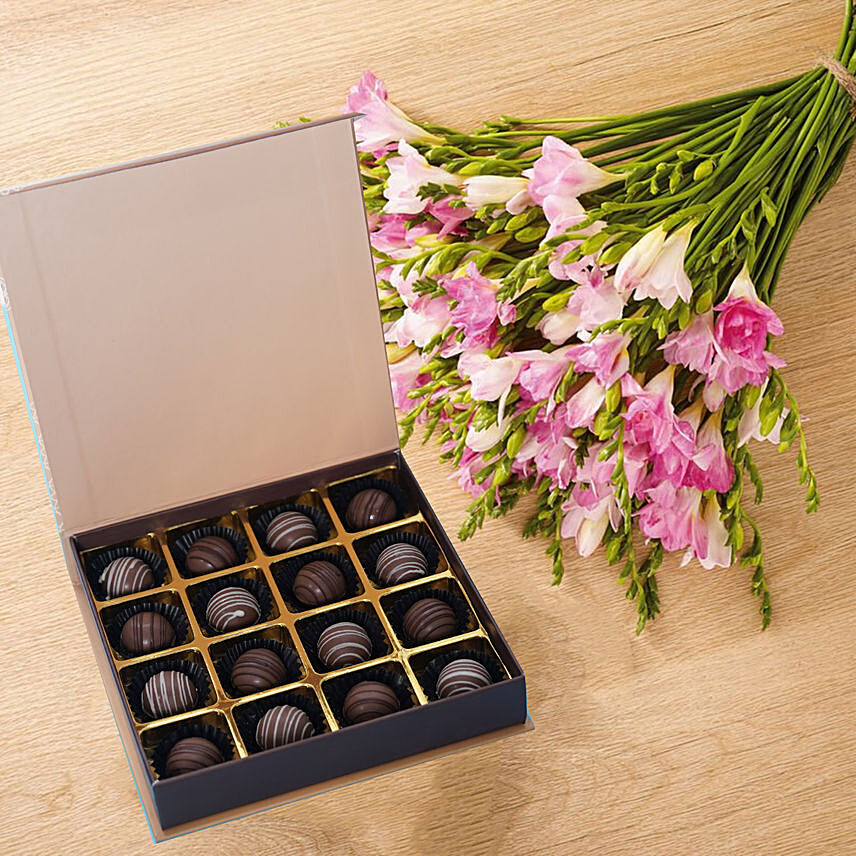 Fragrant Pink Freesia With Chocolates