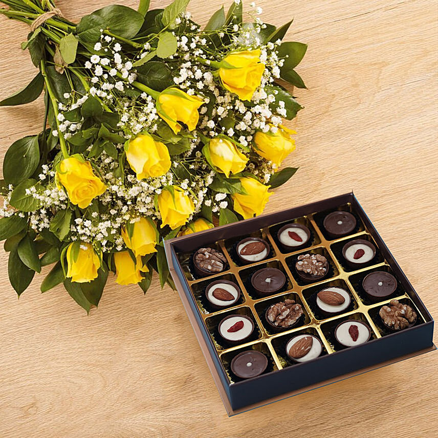 Yellow Roses and Mix Chocolates