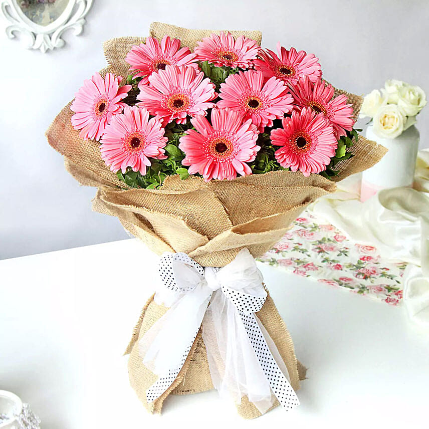 Refreshing Dark Pink Gerberas Bouquet Premium