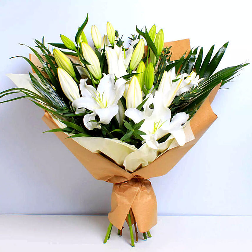 White Beauty Lilies Bouquet Deluxe