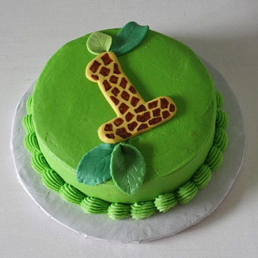 Number 1 Giraffe Theme Vanilla Cake