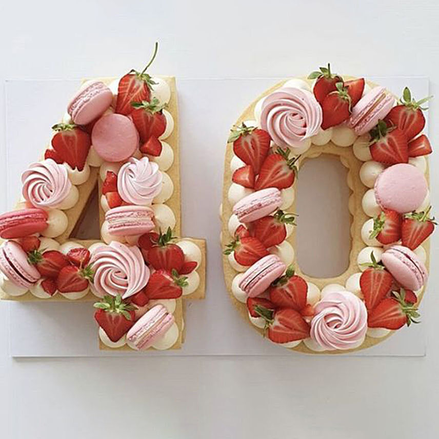 Number 40 Macarons Strawberries Vanilla Cake
