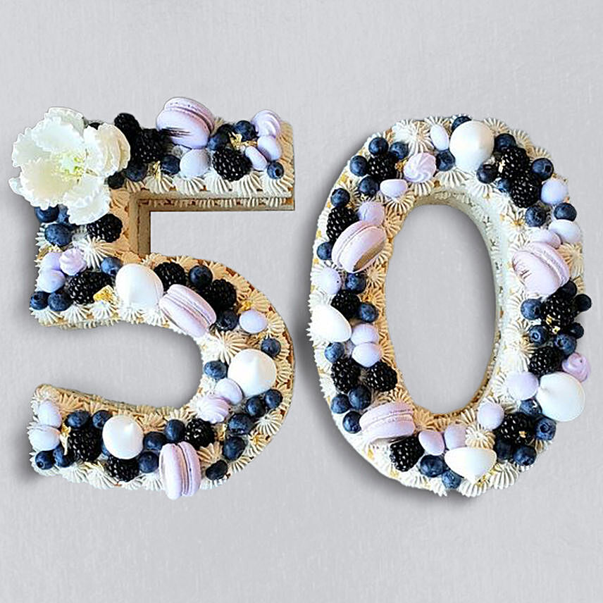 Number 50 Macarons Blueberries Vanilla Cake