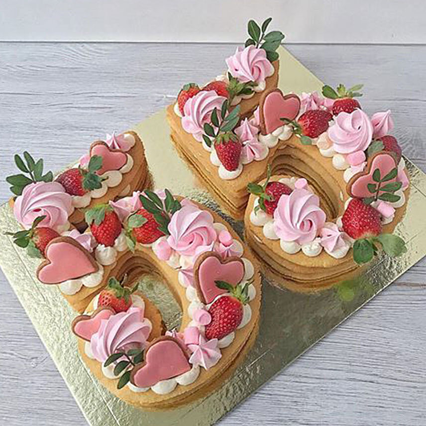 Number 55 Strawberries Heart Vanilla Cake