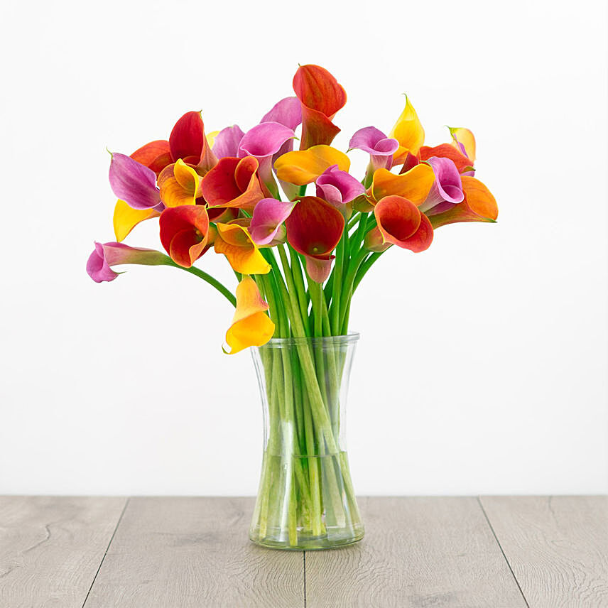Beautiful Mixed Calla Lilies Glass Vase
