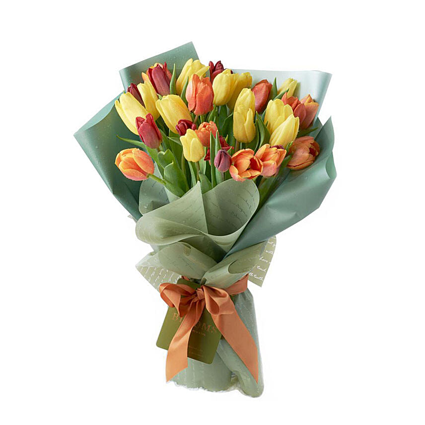 Beautifully Wrapped Mixed Tulips Bouquet